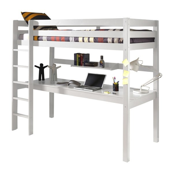 Balta divstāvu gulta ar rakstāmgaldu Vipack Pino, 200 x 105 cm-image-2