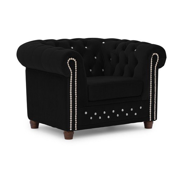 Melns samta Chesterfield atpūtas krēsls York Blik – Ropez