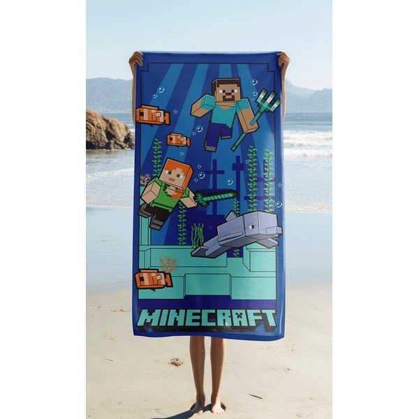 Zils mikrošķiedras bērnu dvielis 70x140 cm Minecraft "Underwater Fun" – Jerry Fabrics-image-1