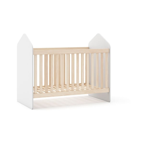 Balta/dabīga toņa bērnu gultiņa ar priedes koka imitāciju 60x120 cm Estefania – Marckeric