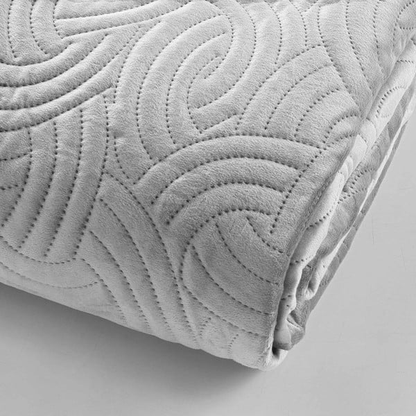 Pelēks samta gultas pārklāja un spilvendrānas komplekts 240x260 cm Solange – douceur d'intérieur-image-2