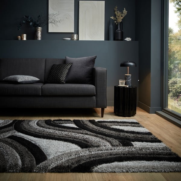 Melns/pelēks ar rokām darināts paklājs no pārstrādātas šķiedras 160x230 cm Velvet – Flair Rugs-image-1