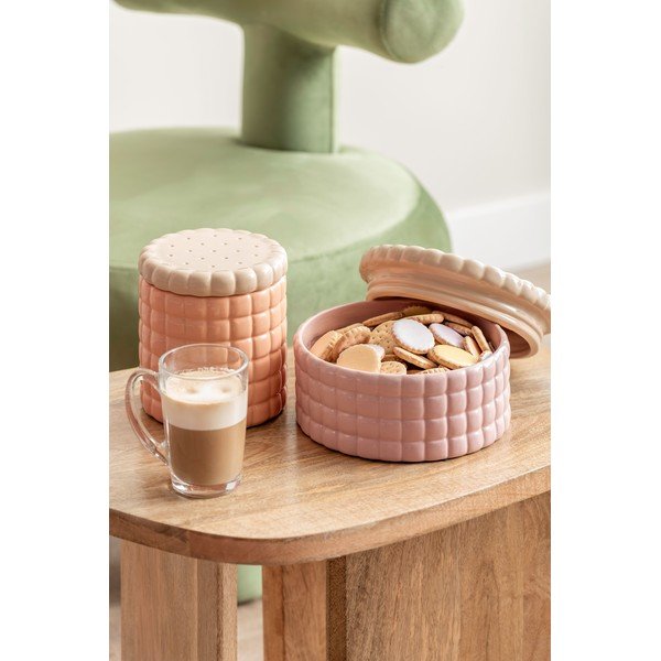 Gaiši rozā dekoratīva keramikas uzglabāšanas kaste ø 20x10 cm Biscuit Box – PT LIVING-image-1
