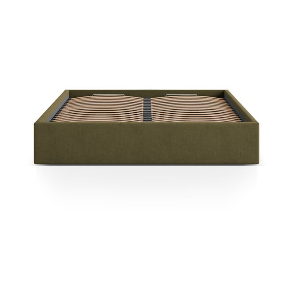 Zaļa polsterēta divvietīga gulta ar veļas kasti/bez galvgaļa ar redelēm 180x200 cm Susan – Micadoni -image-2