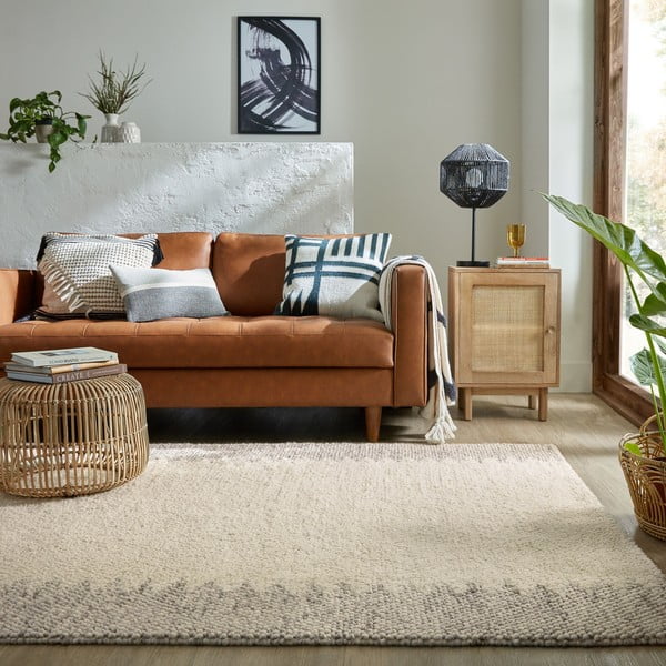 Krēmkrāsas ar rokām darināts paklājs no vilnas maisījuma 160x230 cm Minerals Border – Flair Rugs-image-1