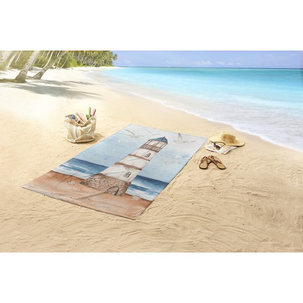 Zils/brūns samta pludmales dvielis 100x180 cm Berlin – Good Morning-image-1