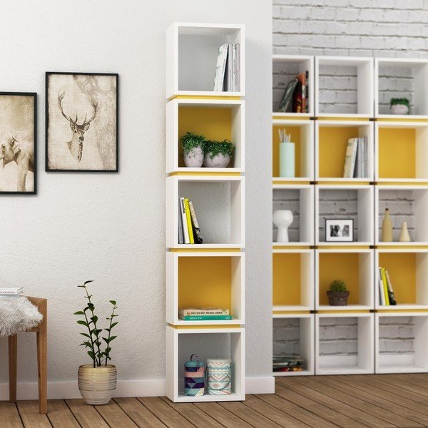 Balts un oranžs grāmatu plaukts Multi White Mustard-image-1