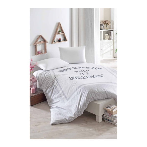 Kokvilnas gultasveļa ar palagu divguļamai gultai Piektdiena, gaiši pelēka, 200 x 220 cm