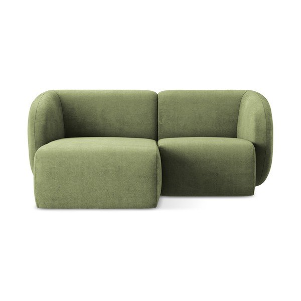 Zaļš stūra dīvāns no šenila auduma (ar kreiso stūri/ar zvilni) Lani – Makamii