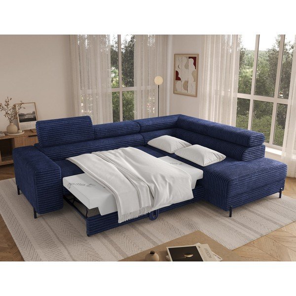 Tumši zils velveta stūra dīvāns (ar labo stūri/L veida) Colesio – ELTAP-image-3