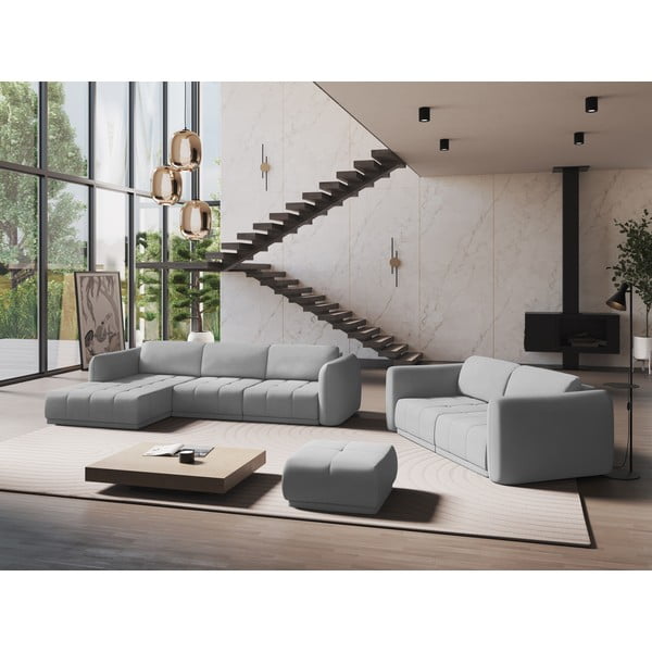 Gaiši pelēks stūra dīvāns (ar kreiso stūri) Hoku – Makamii-image-1