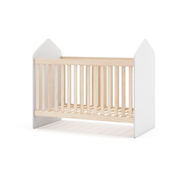 Balta/dabīga toņa bērnu gultiņa ar priedes koka imitāciju 60x120 cm Estefania – Marckeric-image-3