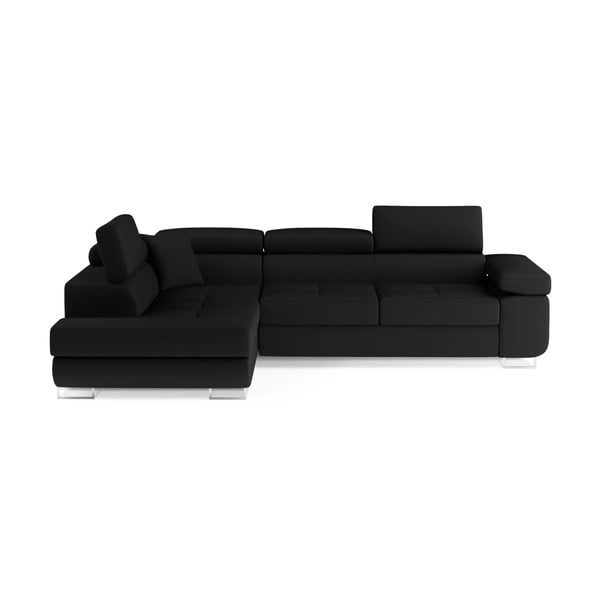 Melns salokāms/ar uzglabāšanas vietu stūra dīvāns (ar kreiso stūri/L veida) Anton – ELTAP