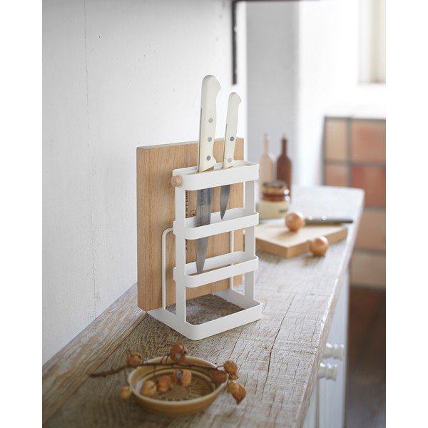 Balts statīvs nažiem un dēlīšiem ar dižskābarža detaļām YAMAZAKI Tosca-image-3