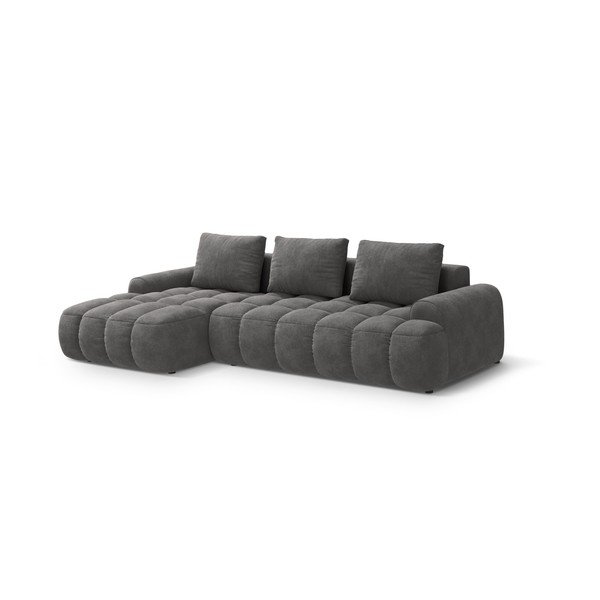 Pelēks samta salokāms/ar uzglabāšanas vietu stūra dīvāns (ar kreiso stūri/ar zvilni) Linz – Cosmopolitan Design-image-2