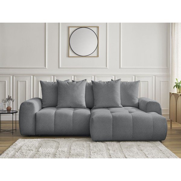 Pelēks salokāms stūra dīvāns no šenila auduma ar uzglabāšanas vietu  (ar labo stūri/ar zvilni) Roxelane – Bobochic Paris-image-1