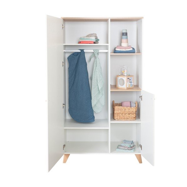 Balts bērnu drēbju skapis ar ozolkoka imitāciju 52x180x180 cm Léon – Roba-image-3