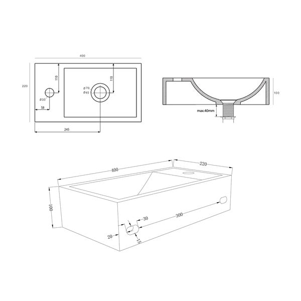 Gaiši pelēka betona tualetes izlietne 40x22 cm Crest – Sapho-image-3