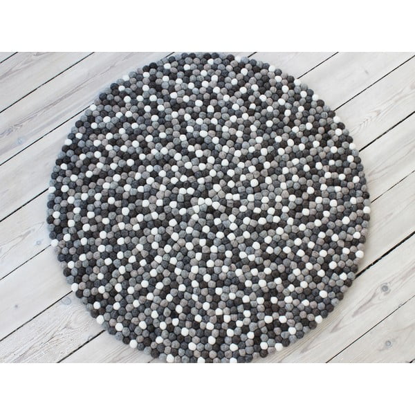 Pelēks un balts vilnas bumbiņu paklājs, Wooldot Ball Rugs, ⌀ 120 cm-image-1