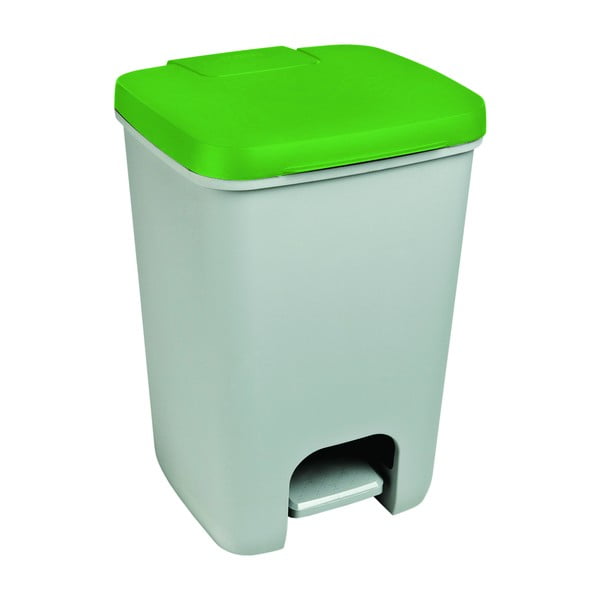 Pelēka atkritumu tvertne ar zaļu vāku Curver Essentials, 20 l