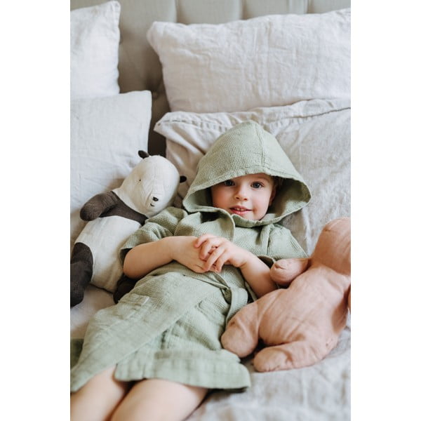 Zaļš lina halāts bērniem Linen Tales Nature, izmērs 122–128-image-3