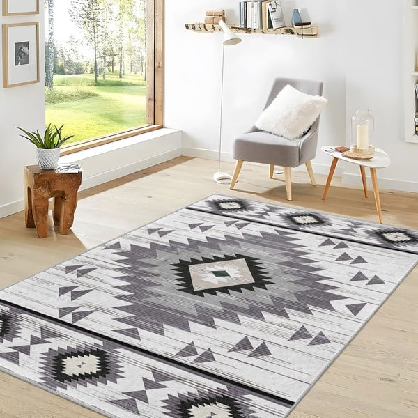 Gaiši pelēks mazgājams paklājs 120x180 cm Ethnic Geo – Mila Home-image-2
