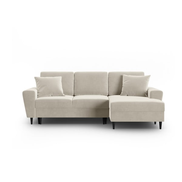 Bēšs samta salokāms stūra dīvāns ar uzglabāšanas vietu (ar labo stūri/ar zvilni) Kyoto – Cosmopolitan Design
