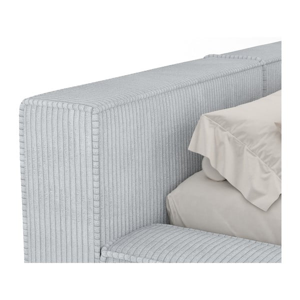 Gaiši pelēka polsterēta divvietīga gulta ar veļas kasti un redelēm 180x200 cm Voliera – Maison de Rêve-image-4