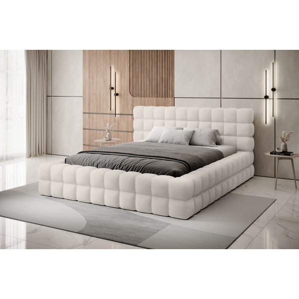 Balta polsterēta divvietīga gulta ar veļas kasti un ar redelēm 160x200 cm Dizzle – ELTAP-image-1