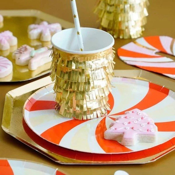 Papīra vienreizlietojamās glāzītes (8 gab.) Gold Fringe Party – Meri Meri-image-1