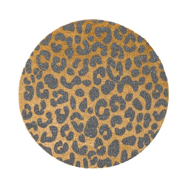Pelēks apaļš paklājs no dabiskās kokosšķiedras Artsy Doormats Leopards, ⌀ 70 cm