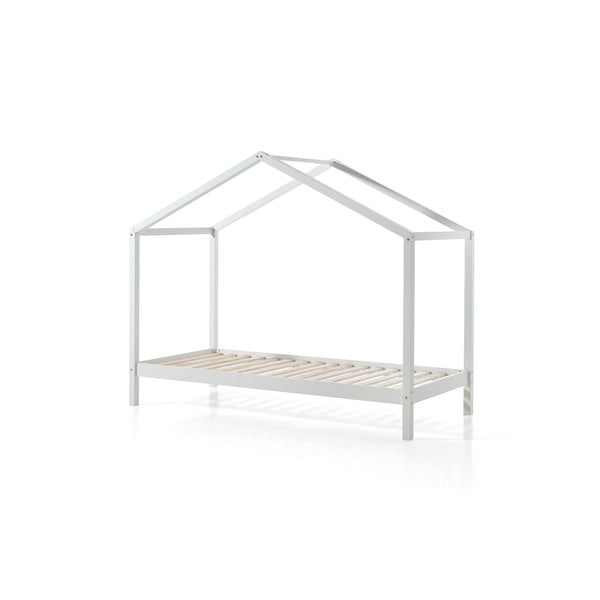 Balta priedes masīvkoka bērnu gulta mājas formā 90x200 cm DALLAS – Vipack