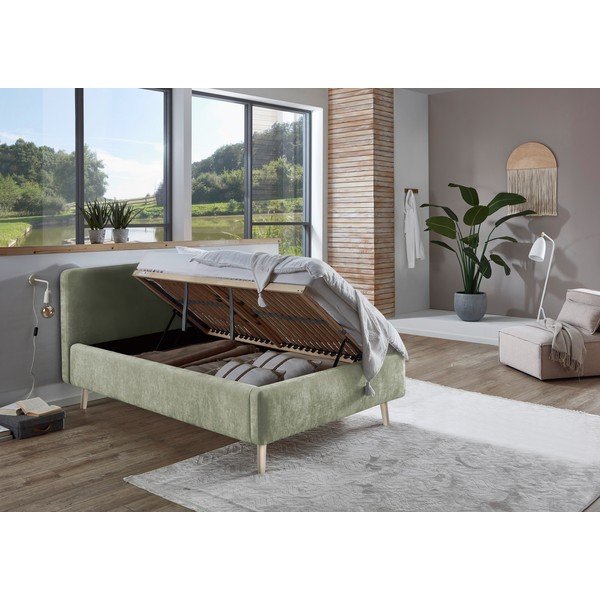 Gaiši zaļa polsterēta divvietīga gulta ar redelēm 120x200 cm Mattis – Meise Möbel-image-2