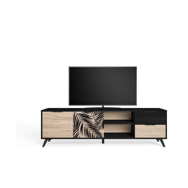 Melns TV galdiņš ar ozolkoka imitāciju 181x53 cm Palmera – Marckeric-image-4
