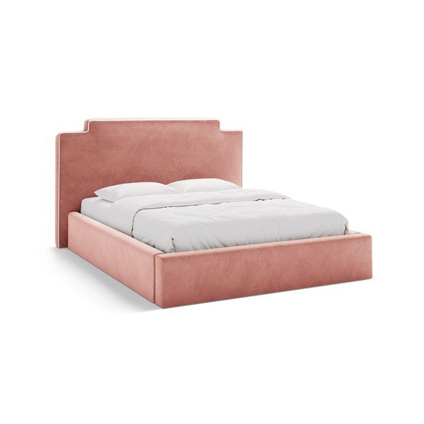 Rozā polsterēta divvietīga gulta ar veļas kasti ar redelēm 180x200 cm Princess – Micadoni 