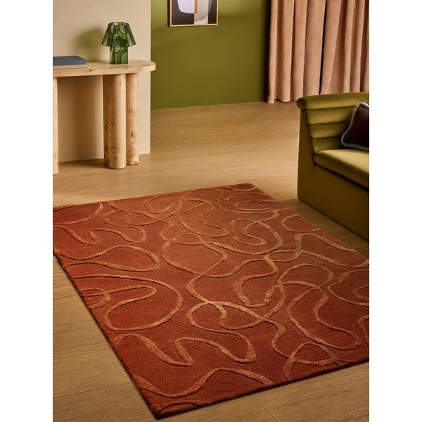 Ķieģeļu sarkans ar rokām darināts paklājs no vilnas maisījuma 120x170 cm Varri – MADE-image-1
