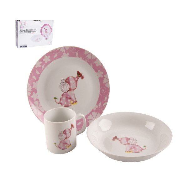 3 bērnu trauku komplekts no porcelāna ar Orion ziloņa motīvu