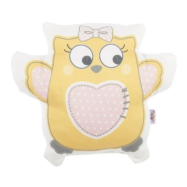 Dzeltens bērnu spilvens ar kokvilnu Mike & Co. NEW YORK Pillow Toy Owl, 32 x 26 cm
