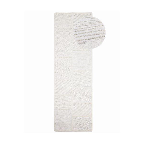 Balts ar rokām darināts celiņa paklājs no vilnas maisījuma 80x230 cm Sculptured Blocks – Flair Rugs