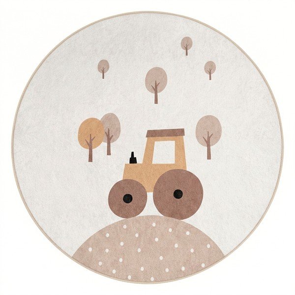 Bēšs mazgājams bērnu paklājs ø150 cm Tractor World – Mila Home