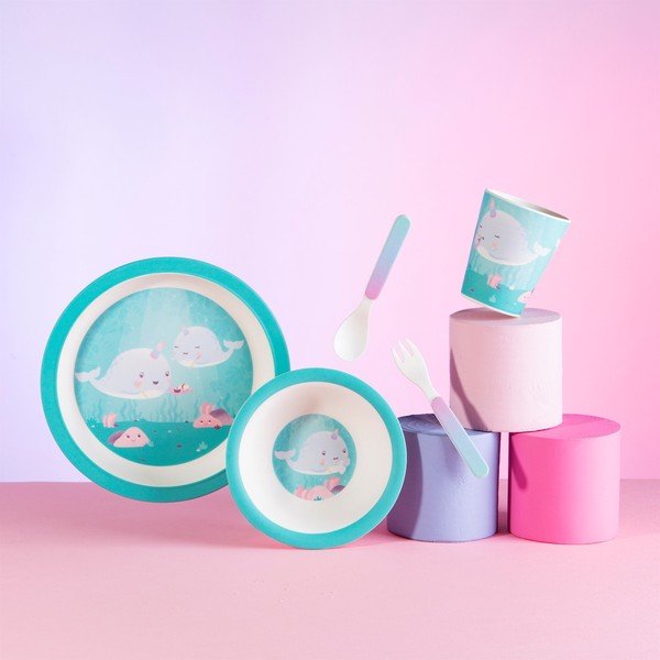Bērnu trauku un galda piederumu komplekts (5 gab.) Sass & Belle Alma Narwhal-image-1