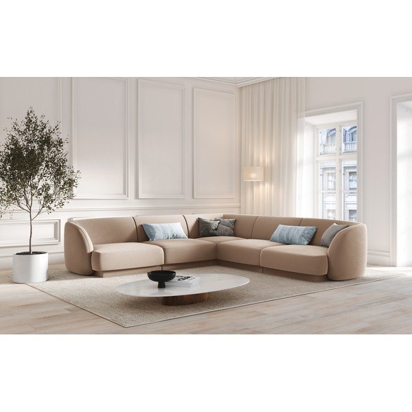 Bēšs samta stūra dīvāns Miley  – Micadoni Home-image-1