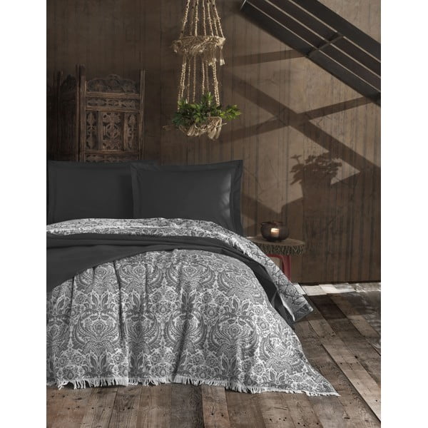 Antracīta kokvilnas divguļamās gultas pārklājs EnLora Home Nish, 240 x 260 cm
