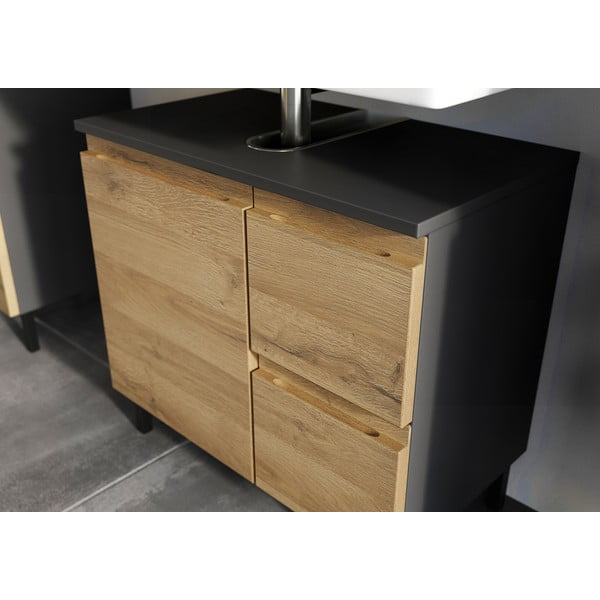 Tumši pelēks skapītis zem izlietnes ar ozolkoka imitāciju 60x56 cm Salinas – Germania-image-1