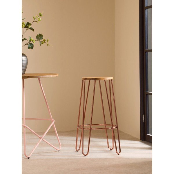 Dabīga toņa/rozā zelta krāsas gobas masīvkoka bāra taburete (sēdekļa augstums 75 cm) District – Premier Housewares-image-1