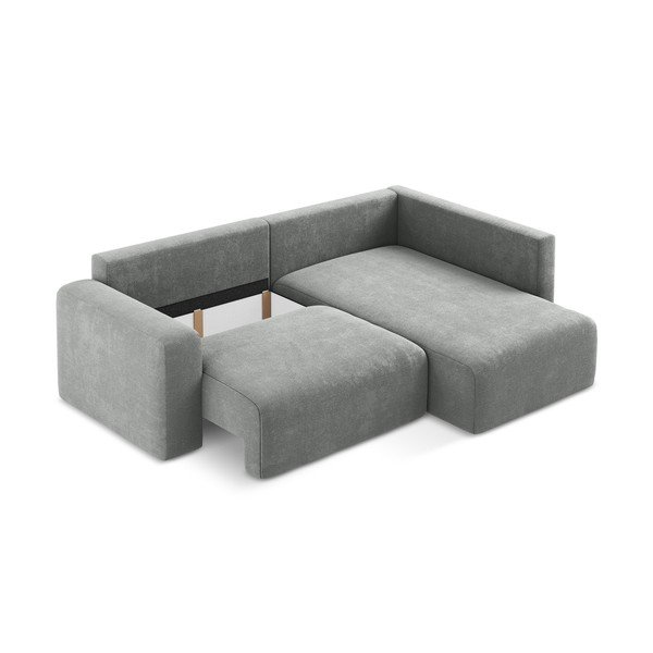 Pelēks salokāms stūra dīvāns no šenila auduma ar uzglabāšanas vietu (ar labo stūri/L veida) Kona – Makamii-image-4