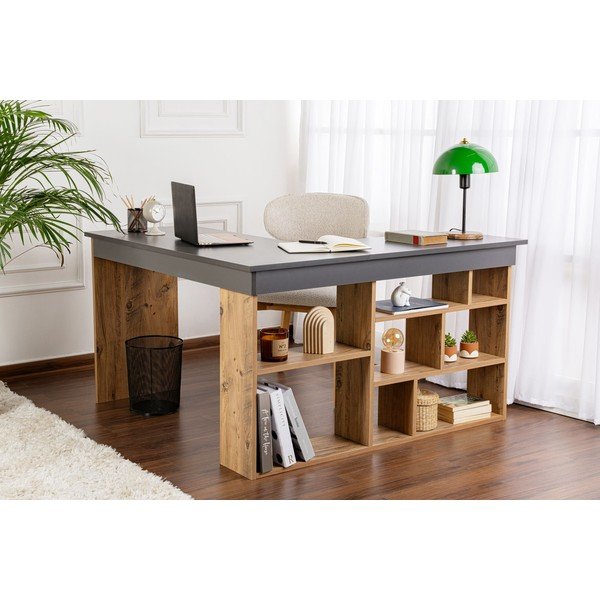 Darba galds ar priedes koka imitāciju 120x130 cm Vesper – Kalune Design-image-2