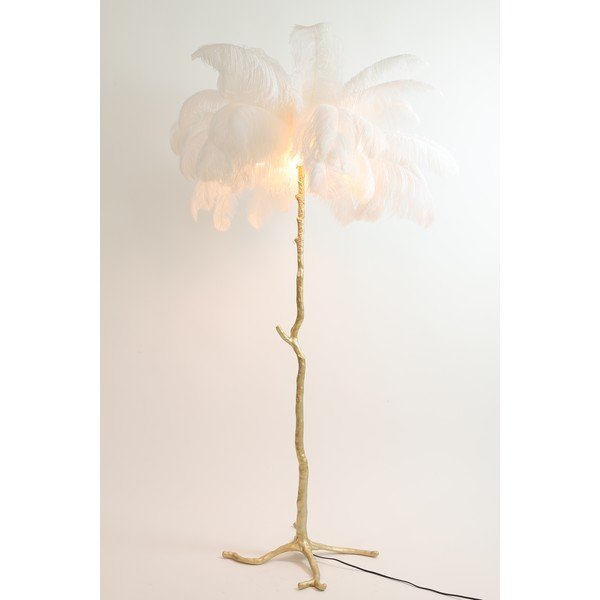 Balta/zelta krāsas stāvlampa ar spalvu abažūru (augstums 180 cm) Feather – Light & Living-image-1