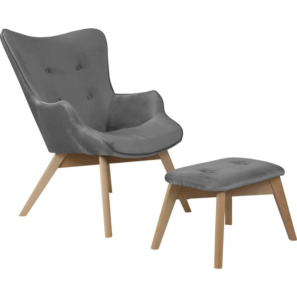 Pelēks samta atpūtas krēsls ar kāju balstu Niko – Ropez