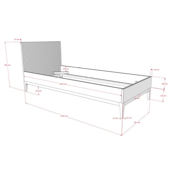 Tumša dabīga toņa vienvietīga gulta no skaidu plāksnēm ar riekstkoka imitāciju bez režģa 90x200 cm Ilyas – Vipack-image-2